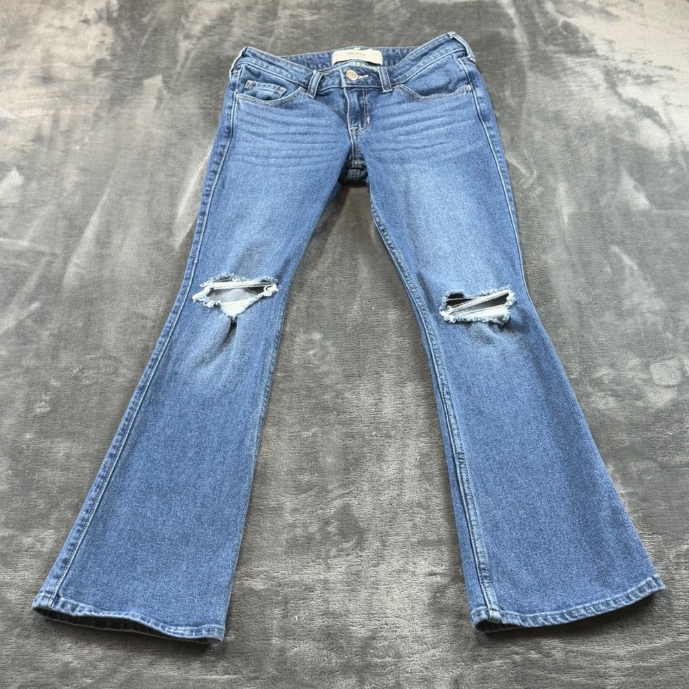 Hollister Low Rise Bootcut Jeans Distressed Medium Wash Blue W24 Short 00S